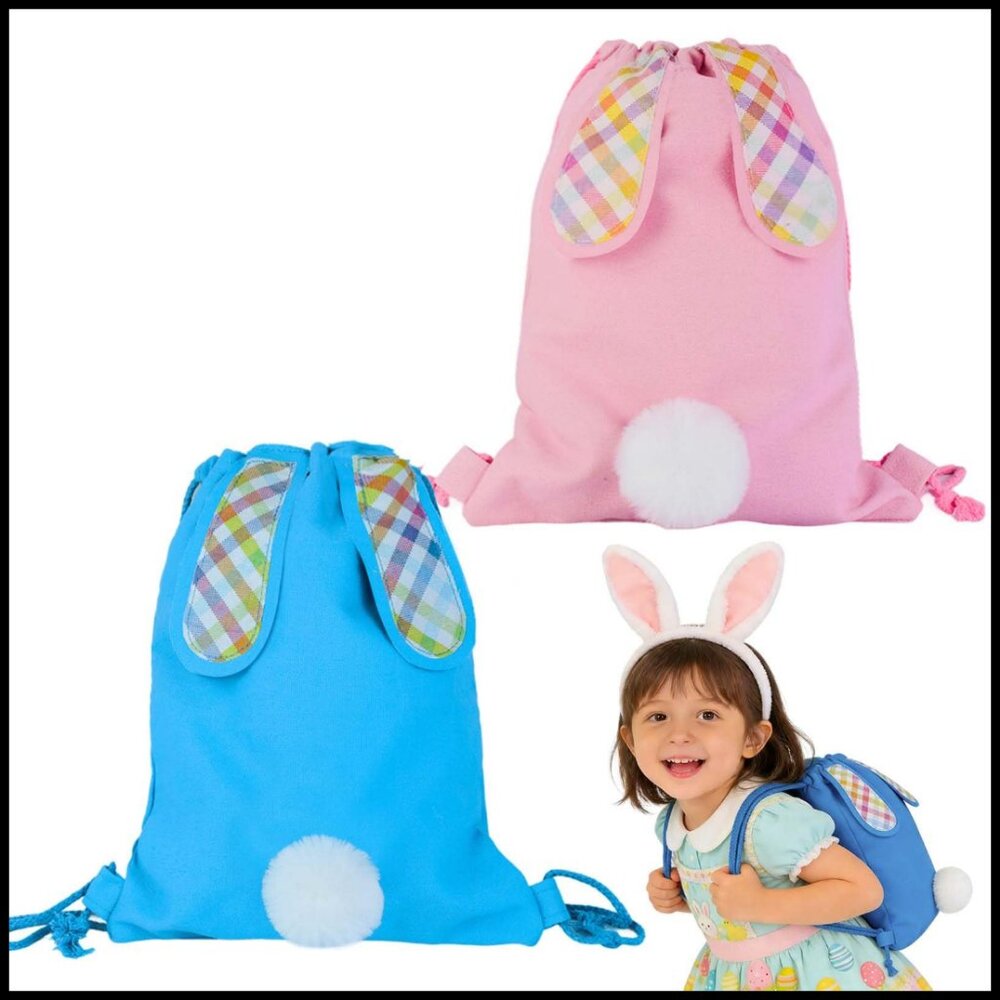 Canvas Drawstring Bunny Backpack Reusable Treat B… - image 1